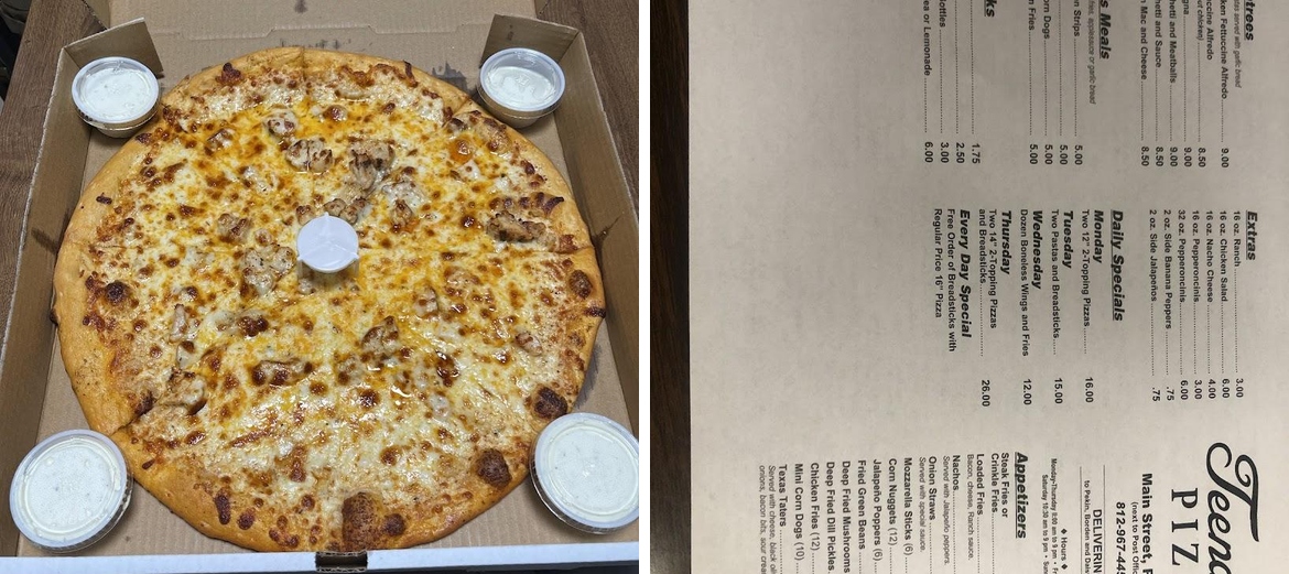 Teenas Pizza Menu