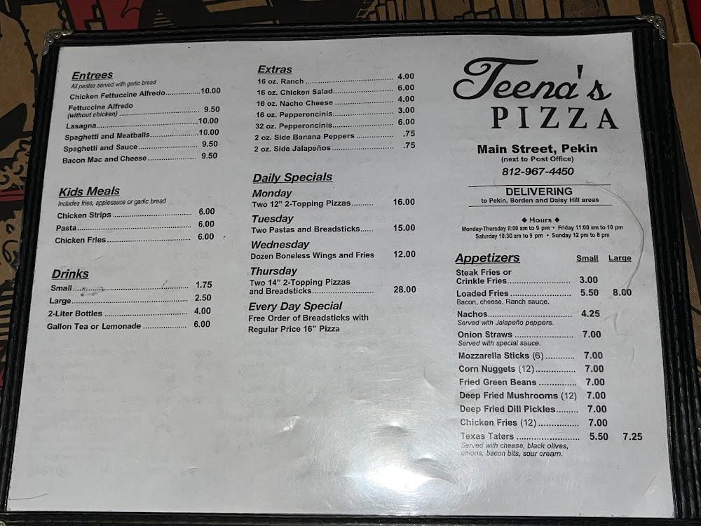Teenas Pizza Menu image 3